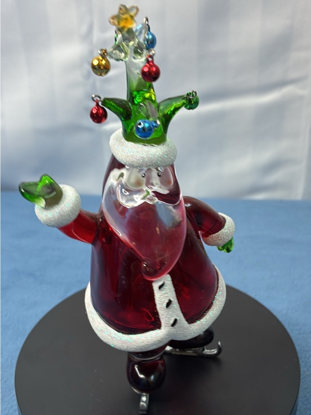 Handblown Glass Santa Figurine in Red and Green